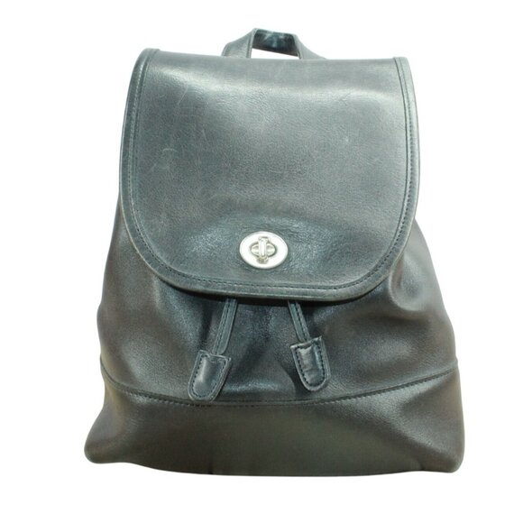 Vintage 1990s Coach 9960 Black Leather Turnlock Daypack Backpack